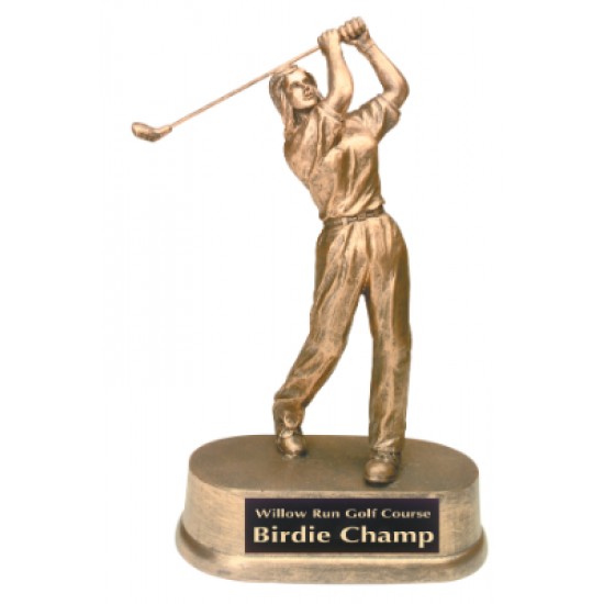 9 inch Antique Gold Female Resin Golfer Trophy
