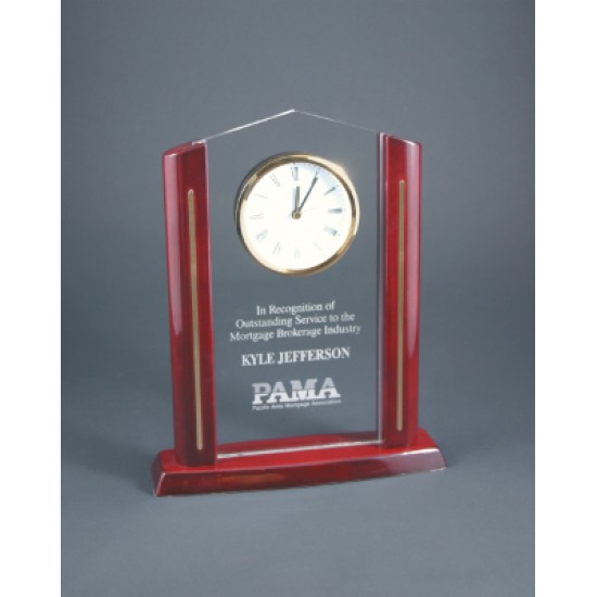 10 1/2" Rectangle Cathedral Acrylic Award with Clock