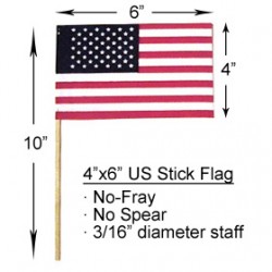 4" x 6" US Stick Flag No-Fray Cotton Price per Gross