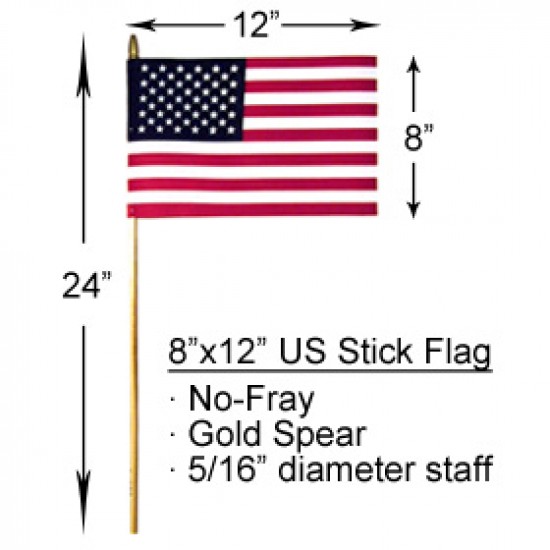 8" x 12" US Stick Flag No-Fray Cotton Price per Gross