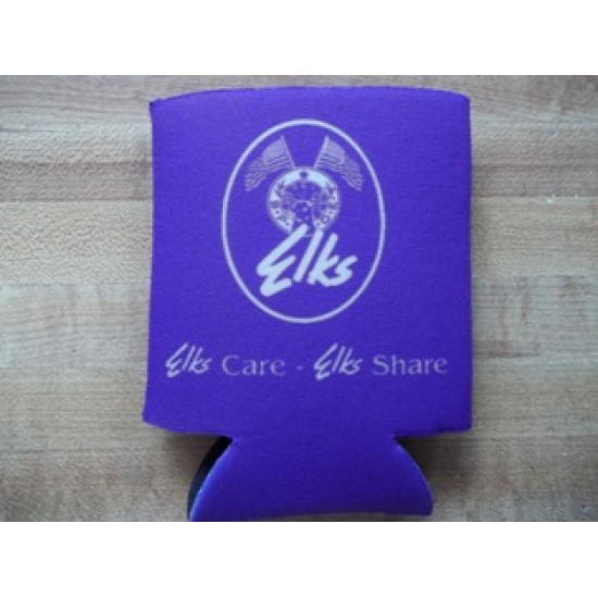Elks Can Cooler Purple with white Logo and Elks Care - Elks Share