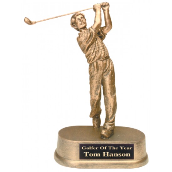 8 3/4 inch Gold Male Golfer Resign Trophy