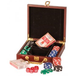 100 Chip Poker Gift Set Rosewood Finish  with 2 decks and 5 Dice