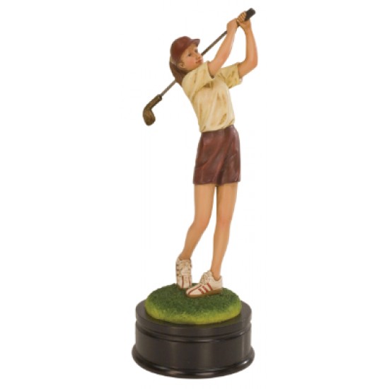 9 3/4 inch Painted Female Golfer Resin Trophy