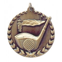 1 3/4 Millennium Golf Medal - Gold,Silver,Bronze w/RWB Ribbon