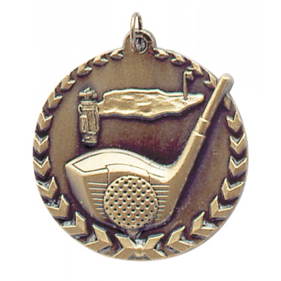1 3/4 Millennium Golf Medal - Gold,Silver,Bronze w/RWB Ribbon