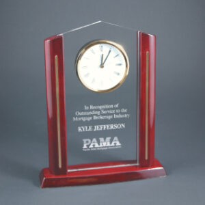 10 1/2" Rectangle Cathedral Acrylic Award with Clock