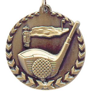 1 3/4 Millennium Golf Medal - Gold,Silver,Bronze w/RWB Ribbon