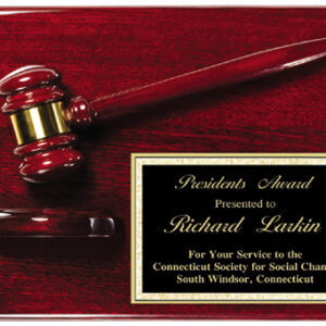 Gavel Plaque Award Rosewood Finish 9x12 with Gavel